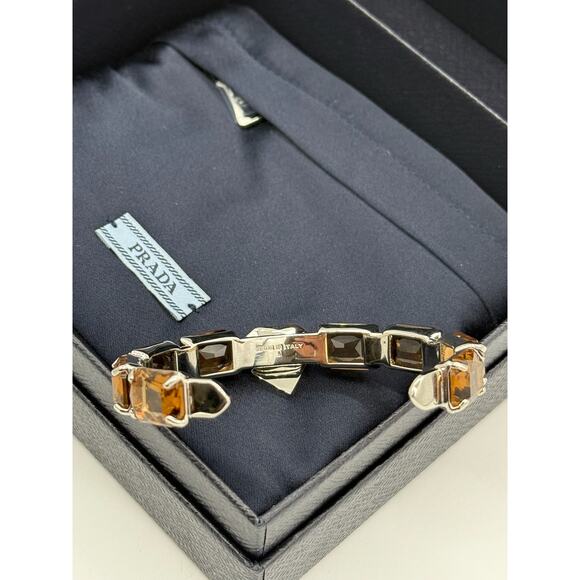 RETAIL $850 Prada Metal Bracelet with Crystals *FULL INCLUSION*Brown - Picture 6 of 10